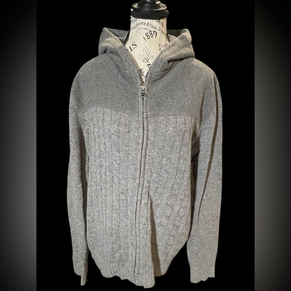Garret Scott Gray Hooded Full Zip Sweater Jacket Pre Loved Size Large